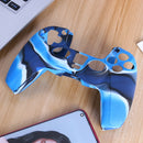 Anti Slip Camo Silicone Case Skin + 2 Thumb Grips for PS5 Controller (Blue)