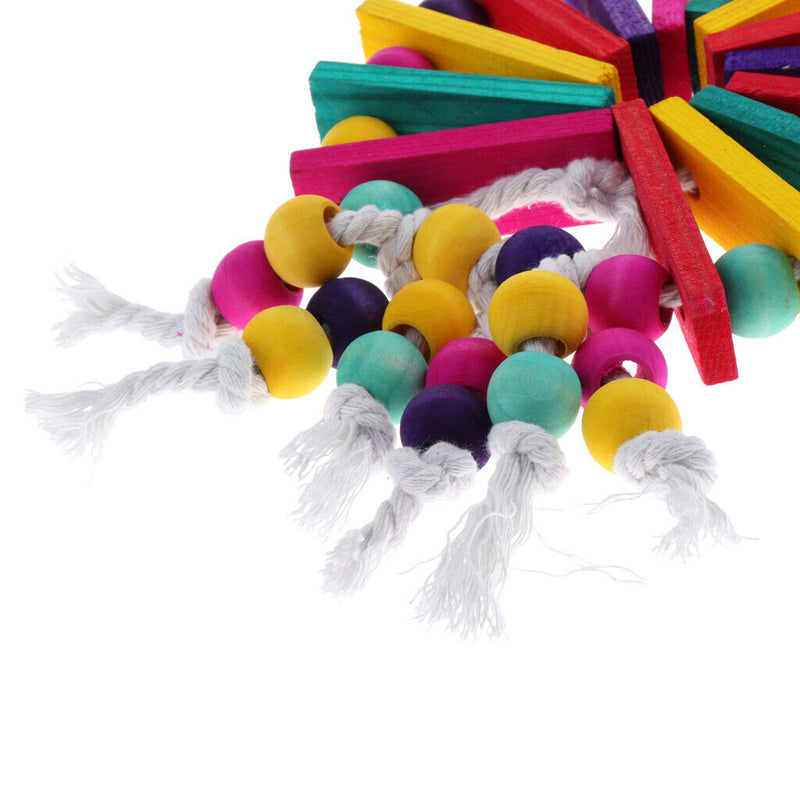 Pet Bird Parrot Excercise Training Toys - Wood Block Round Plate Beads