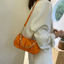 Solid Pleated Women Shoulder Bag PU Clear Chain Crossbody Handbag (Orange)