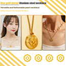 Women Coin Pendant Necklack Titanium Steel 2 Layers Clavicle Chain Jewelry