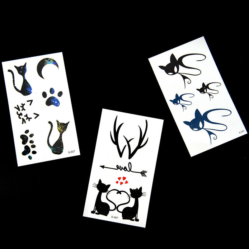 10PcsSmall Black Cat Waterproof Temporary Tattoos Body Arts FlashTattoo Stick Gw