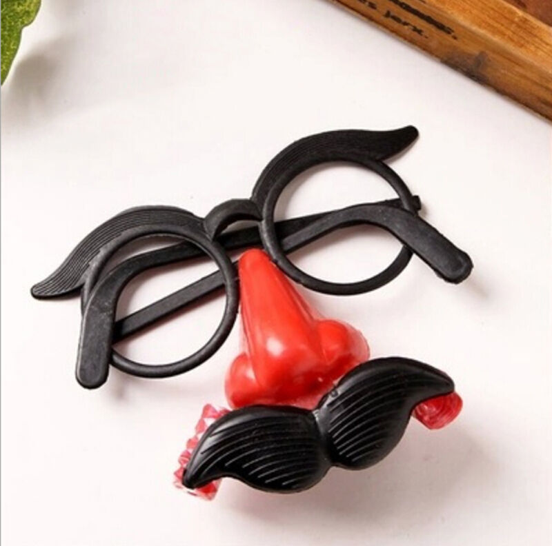 Pop Clown Glasses Costume Ball Round Frame Red Nose Whistle Mustache  Z