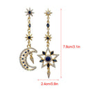 Women Retro Blue CrystalStar Moon Drop Dangle Earrings Charm Ear Stud Jewel&+
