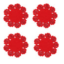 Handmade Flowers Shaped Cup Mat Cup Coasters, 15cm.Dia Set of 4, Red Color