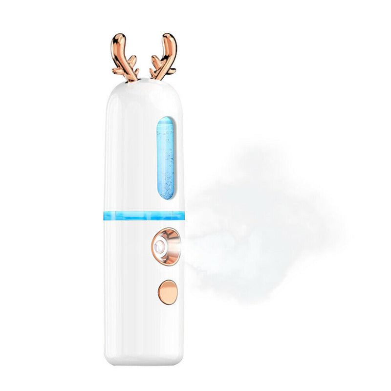 Cute Deer Shape Mini Nano Facial Mister Steamer Cool Mist Sprayer (White)