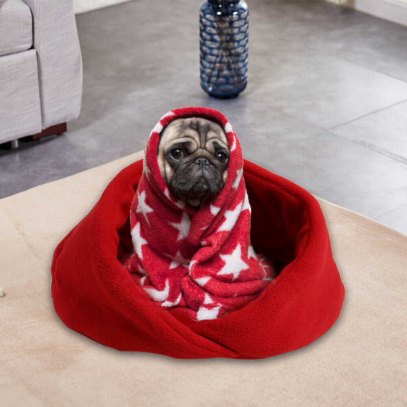 Warm Fleece Pet Sleeping Bag Nest Soft Kennel Cats Dog Bed House (Red L) A