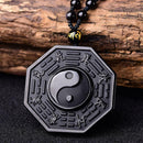 Obsidian Carved Yin Yang Ba Gua Pendant Necklace Lucky Amulet Chain Jewelry J5K2