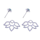 Women Alloy Retro Turquoise Petal Hollowed Leaves Pierced Stud Earrings A