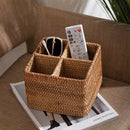 Hand-Woven Wicker Straw Storage Basket Portable Four Compartment ClassificatT4I5
