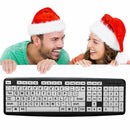 107 Keys USB Wired Large Print White Keys Black Letter Keyboard for Elderly
