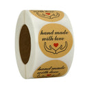 2X(Handmade With Love Stickers,1.5 Inch Round Handmade With Love With Red H
