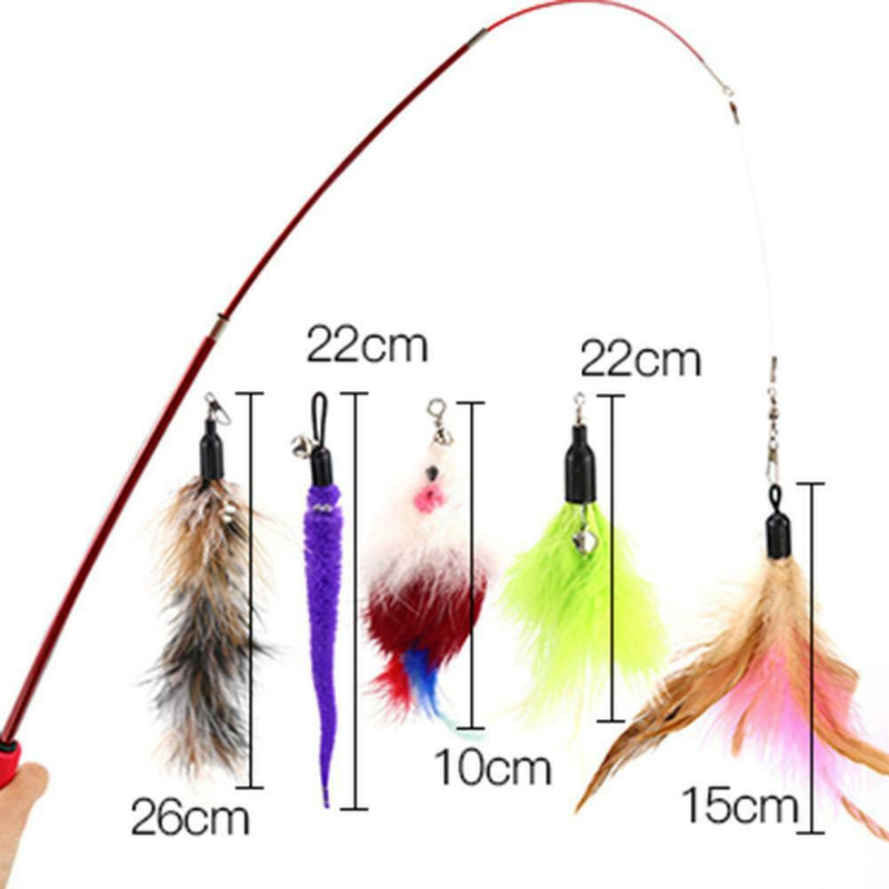 5pcs/set Pet Cats Retractable Cat Stick Teaser Wand with Replacement Heads
