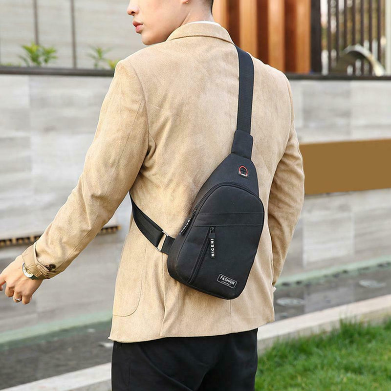 Casual Crossbody Chest Bags Oxford Men Shoulder Messenger Handbags (Black)