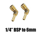 2x 1/4 BSP To 6mm Brass 90 Degree Male Elbow Barbed Hose Tail Pipe Fittings