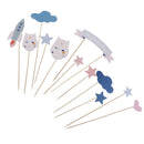 72pcs Happy Birthday Cake Banner Flag Baby Girl Baby Shower Cake Food Picks