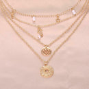 Boho Cross Wafer Pendant Clavicle Chain Women Multilayer Necklace Jewelry