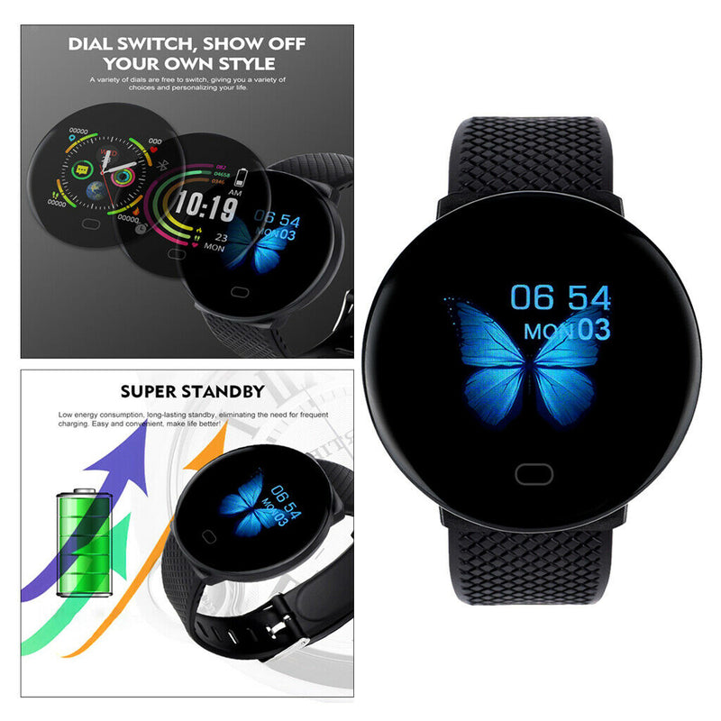 Smart Watch Fitness Tracker Heart Rate Monitor for Android iOS Black