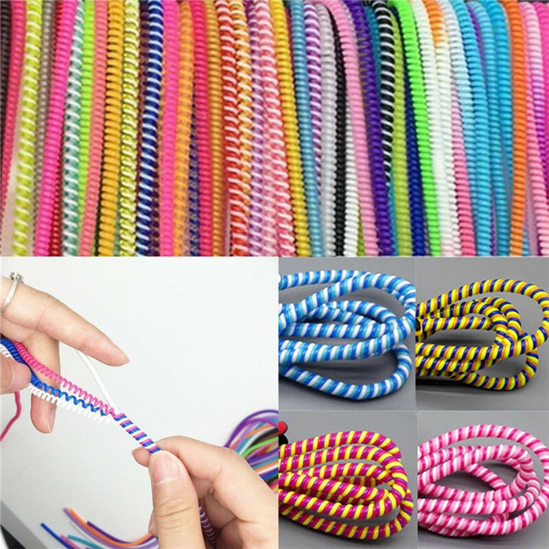10PCS Spiral Phone USB Data Charging Cable Wire Cord Wrap Protector DIY Winder #