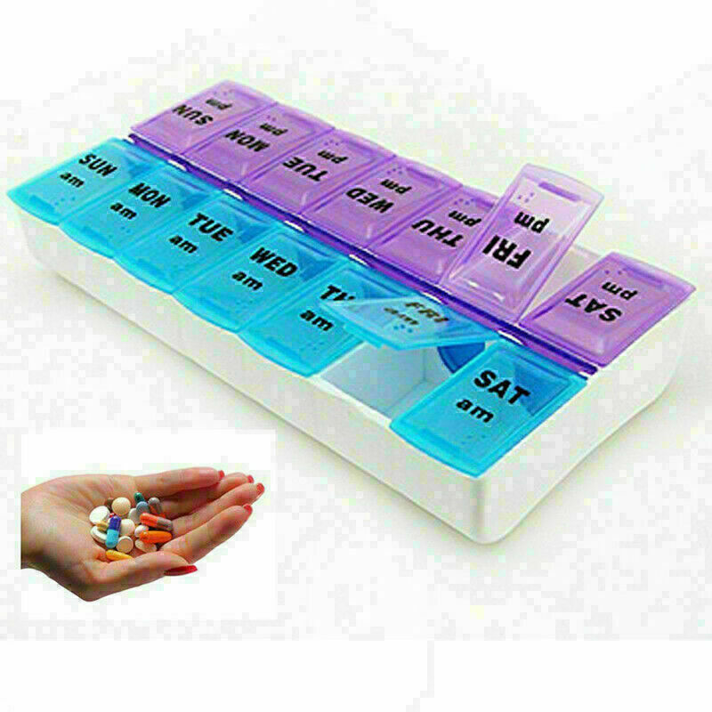 7 Day Pill Box With Clip Lids Medicine Organiser Tablet Storage Dispenser F Z7O8