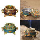 Tibetan Buddhist Pattern Incense Burner Holder Colorful Lotus Flower-Blue