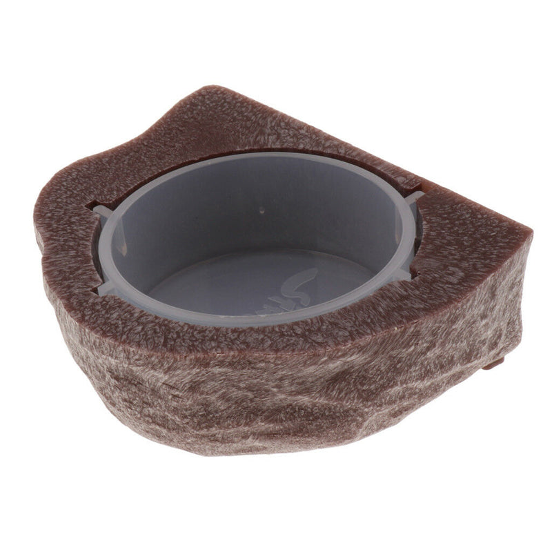 Reptile Feeder Food Holder Cup Gecko Natural Rock Look Ledge -Magnetic Brown
