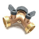 2 Way Garden Hose Brass Y Splitter Heavy Duty Water Valve Connector Tap Adapter