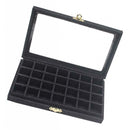 28 Grids Clear Jewelry Tray Showcase Display Storage Linen Case black