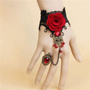 New Elegant Gothic Style Lace Red Rose Bracelet with Adjustable Finger Ring ES