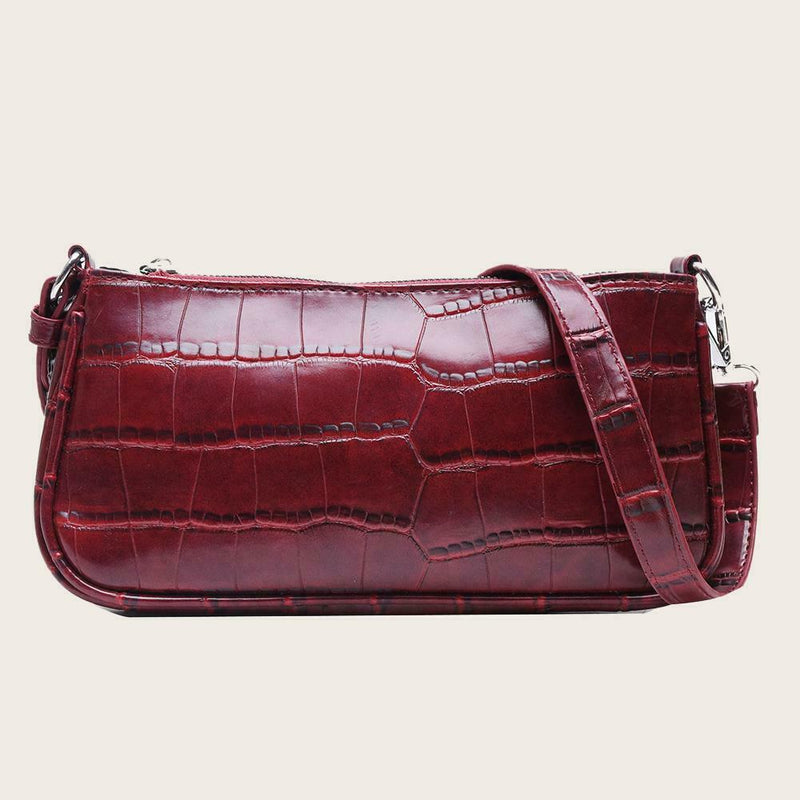 Retro Handbag Women Crocodile Leather Tote Office Lady Shoulder Bag (Red)