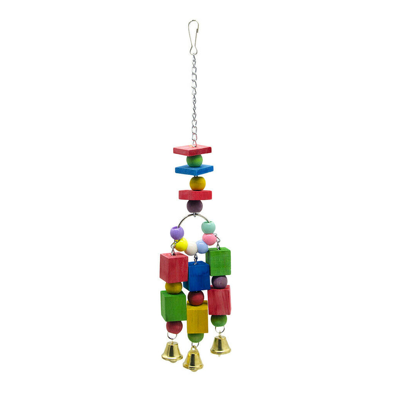 Parrot Colorful Wooden Blocks Chew Toys Bird Swing Toys with Metal Bells Wooden