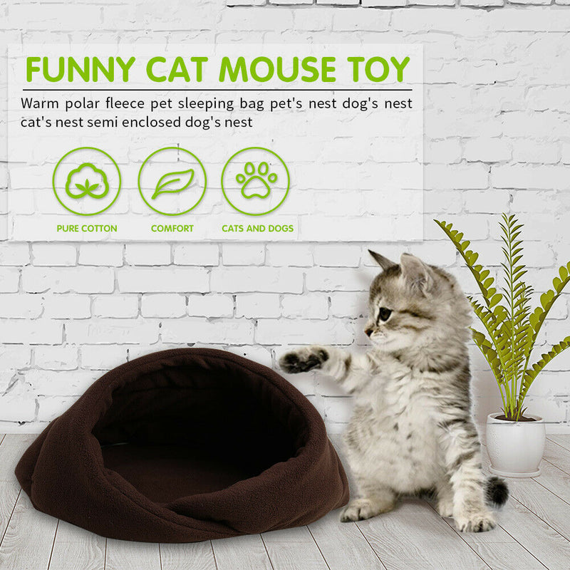 Warm Fleece Pet Sleeping Bag Nest Soft Kennel Cats Dog Bed House (Brown S) A