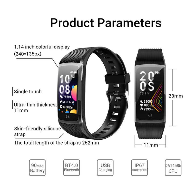 Smart Watch Fitness Tracker Sports Bracelet Heart Rate Monitor Women Black