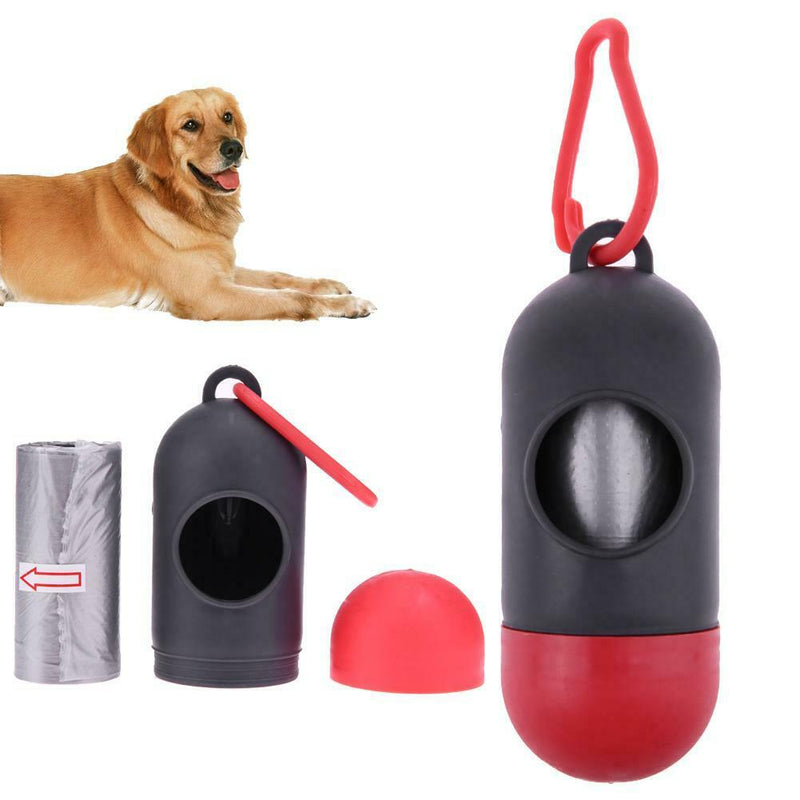 Pet Dog Garbage Clean up Bags Holder Dispenser + Poop Bags Set(Gray+Red)