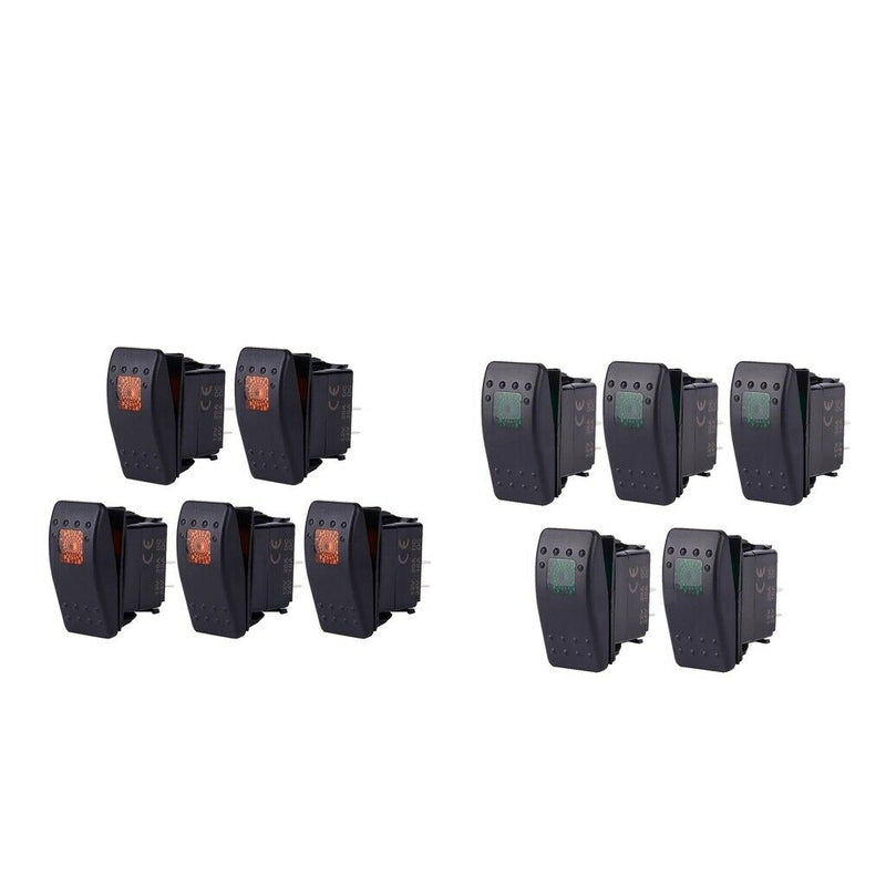 10 Pieces Car Boat 12V 20A Bar Rocker Toggle Switch with Orange &Green Light