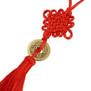 Copper cash detail tassel Chinese knot hanging ornament red 24cm E9T5