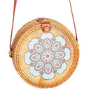 Printing Round Rattan Crossbody Bag,Straw Boho Bag For Women Purse Handmade