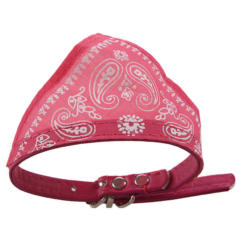 Pink leather collar Bandana adjustable scarf for dog cat pet S C5F3