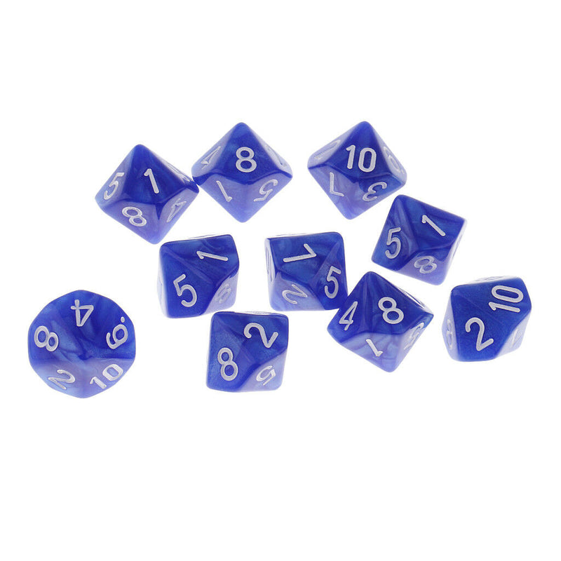 Pack of 10 Plastic Polyhedral Dice D10 for Dungeons&Dragons Table Games Blue