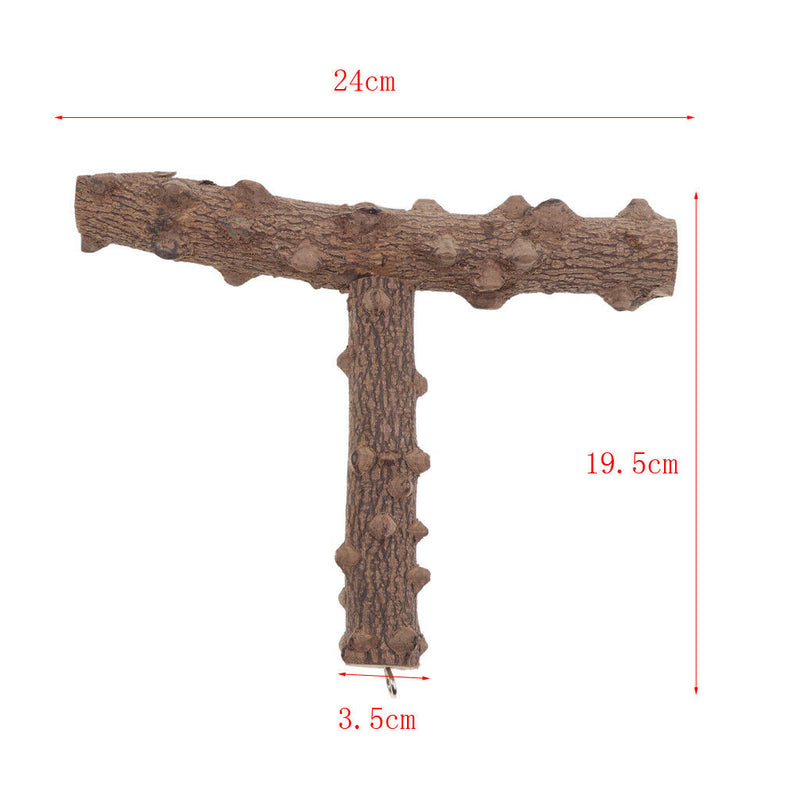 T-shape Wood Pet Parrot Perch Stand With Hook,