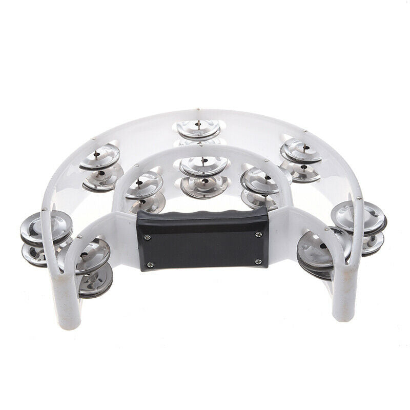 New Singer Tambourine Percussion Drum Grip Handle-32 Jingles Half Moon - Wh
