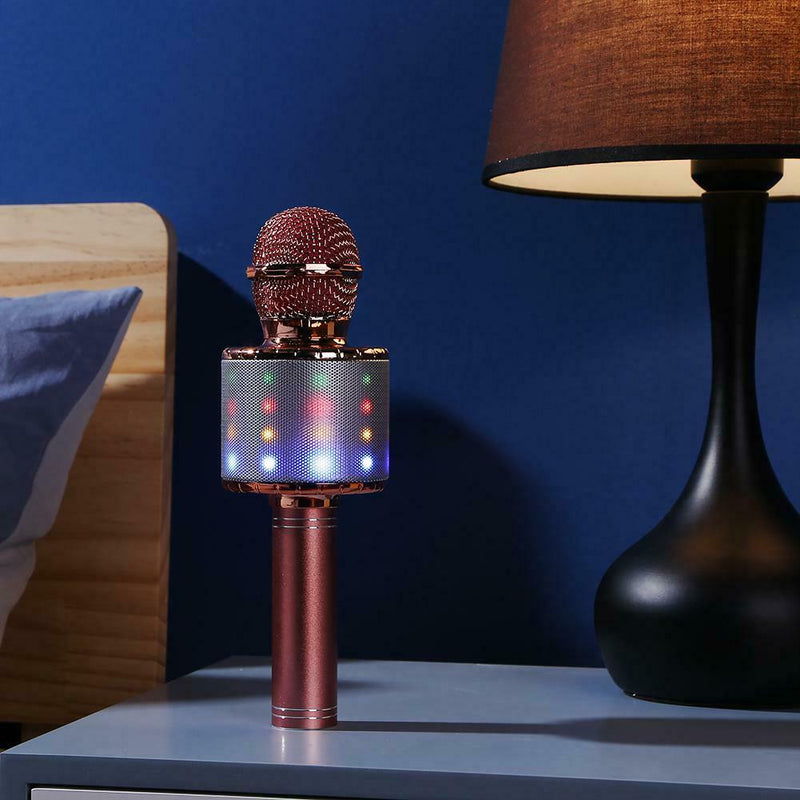 Wireless Bluetooth Karaoke Microphone KTV Mini Portable Speaker (Pink+LED)