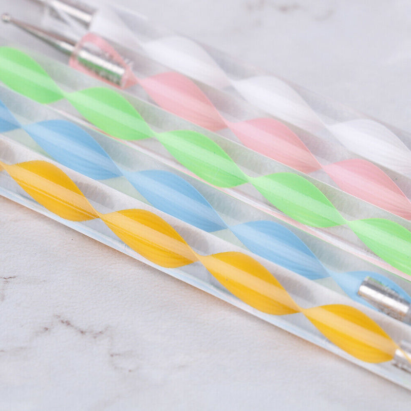 5pcs 2 way marbleizing dotting manicure tools painting dot pen nail art paint Dz