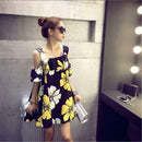 Fashion Floral Print Dress Women Summer Square Collar Ruffle Loose Dresses A