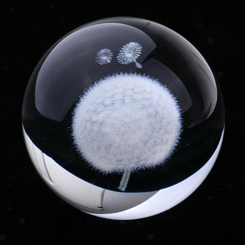60mm Inner Carving Dandelion Crystal Ball Paperweight Fengshui Home Decor