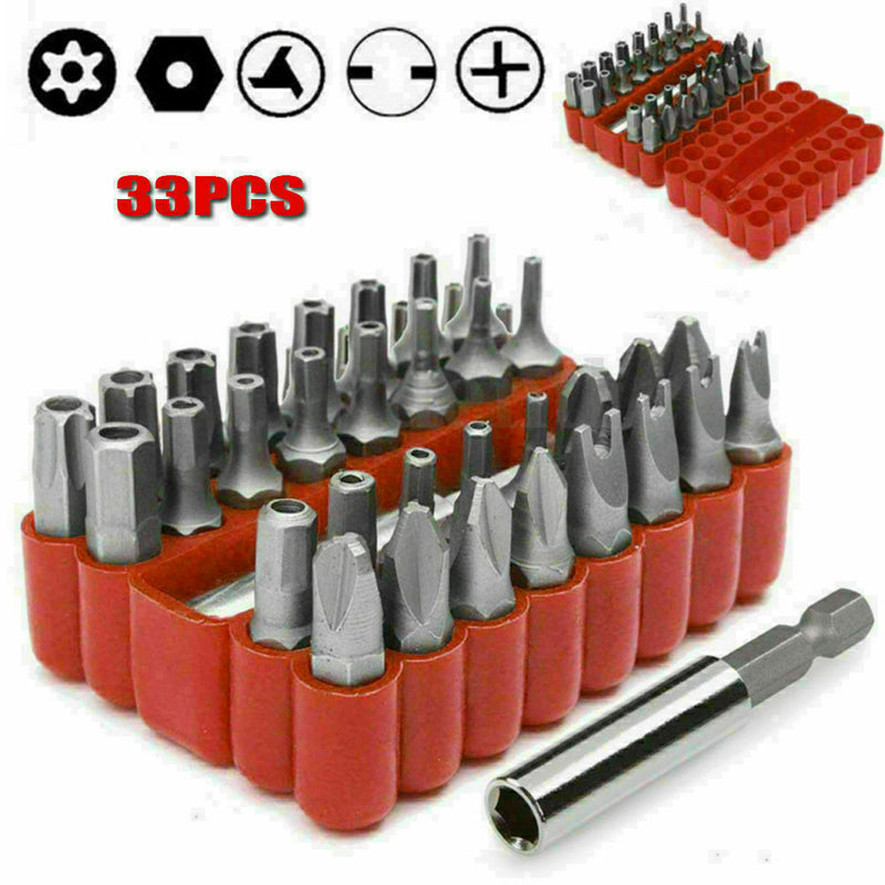 33PC SECURITY BIT SET SCREWDRIVER TOOL HOLDER TORX Y0M5 SPANNER STAR HEX Y7 J2K9