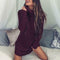 Women Turtleneck Cotton Long-Sleeves Bodycon Pure Color Dress (Wine Red M) A
