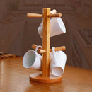 Wooden Cup Holder, Removable Coffee Mug Tree Rack Organizer with 6 Hooks Stand
