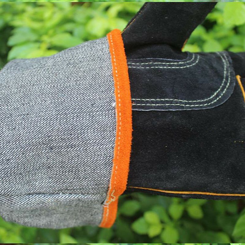 Pair Cowhide Welding Gloves Heat Resistant Work Glove Oven Baking Stove