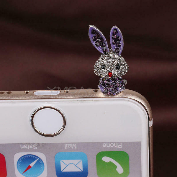 Crystal Rhinestone Rabbit Bunny Design Dustproof Anti-dust Port Plugs Cap Gift