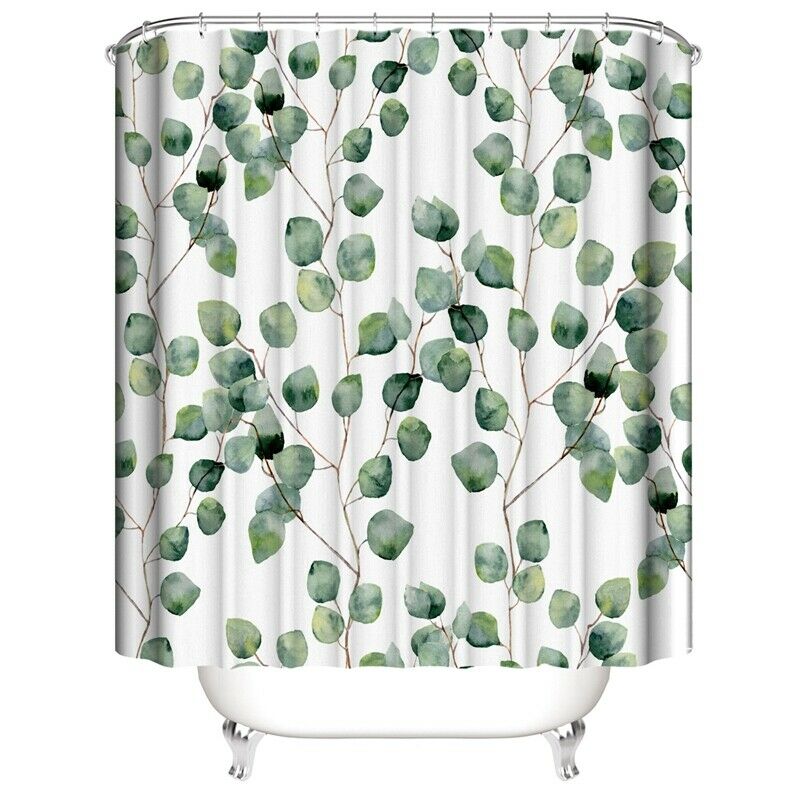 Shower Curtain Watercolor Green Floral Eucalyptus Round Leaves Pattern BrancG4V6